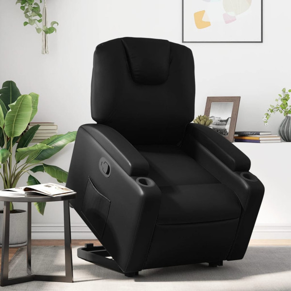 Sillón reclinable elevable cuero artificial negro D