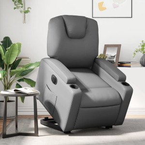 Sillón reclinable elevable eléctrico de cuero sintético gris D