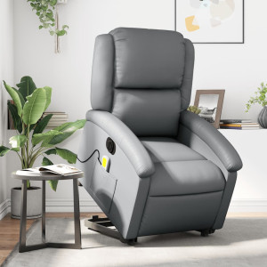 Sillón de masaje elevable eléctrico cuero sintético gris D