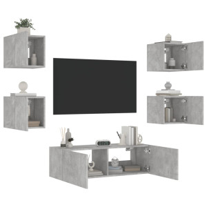 Muebles de TV de pared con luces LED 5 piezas gris hormigón D
