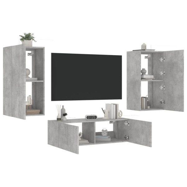 Móveis de TV de parede com luzes LED 3 peças cinza de concreto D