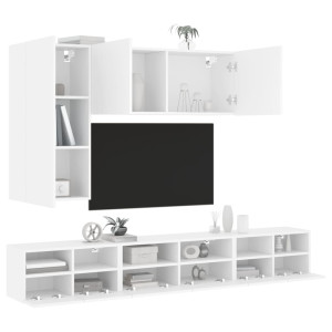 Muebles de TV de pared 5 piezas madera de ingeniería blanco D