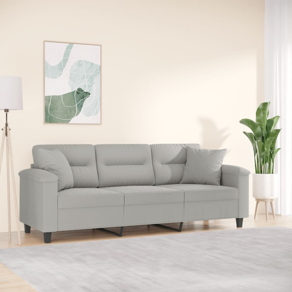 Sofá de 3 plazas con cojines tela microfibra gris claro 180 cm D