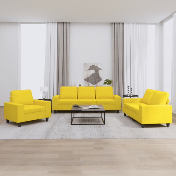 Conjunto de sofás de 3 peças em tecido amarelo claro D