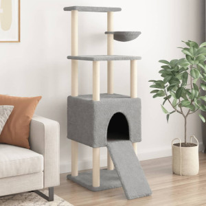Rascador para gatos con postes de sisal gris claro 153 cm D