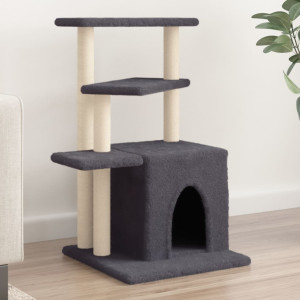 Raspador para gatos com postes de sisal cinza escuro 83,5 cm D