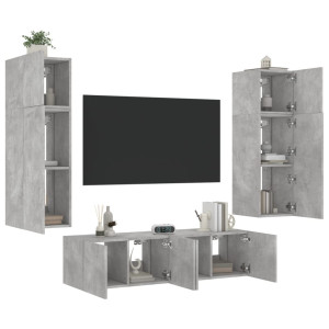 Muebles TV pared con LED 6 pzas madera ingeniería gris hormigón D