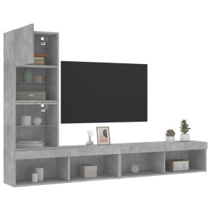 Muebles TV pared con LED 4 pzas madera ingeniería gris hormigón D