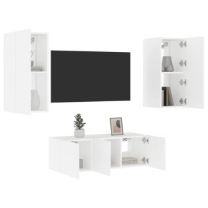 Muebles de TV de pared con LED 4 pzas madera ingeniería blanco D