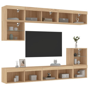 Muebles TV pared con LED 8 pzas madera ingeniería roble Sonoma D
