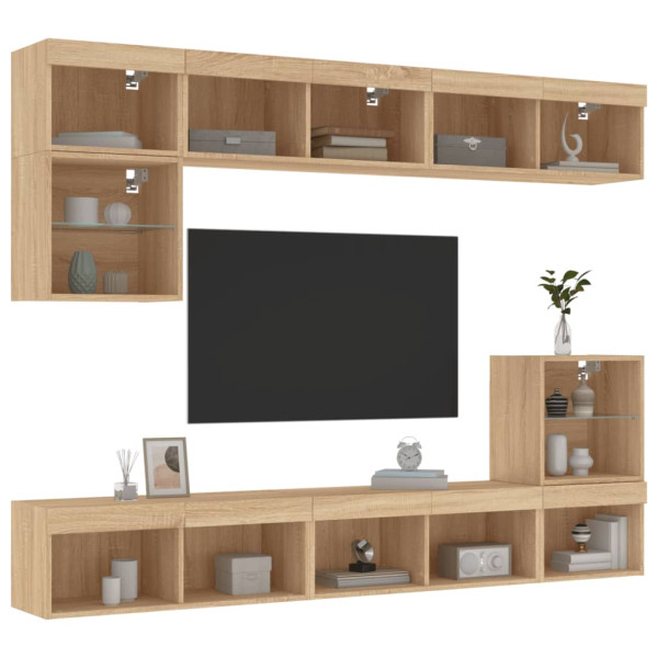 Móveis de TV de parede com LED 8 pzas madeira engenharia carvalho Sonoma D