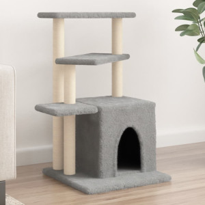Raspador para gatos com postes de sisal cinza claro 83,5 cm D