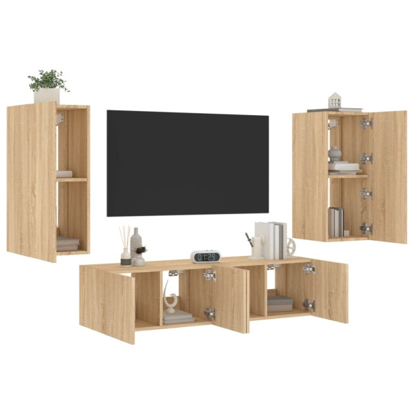 Muebles TV pared con LED 4 pzas madera ingeniería roble Sonoma D