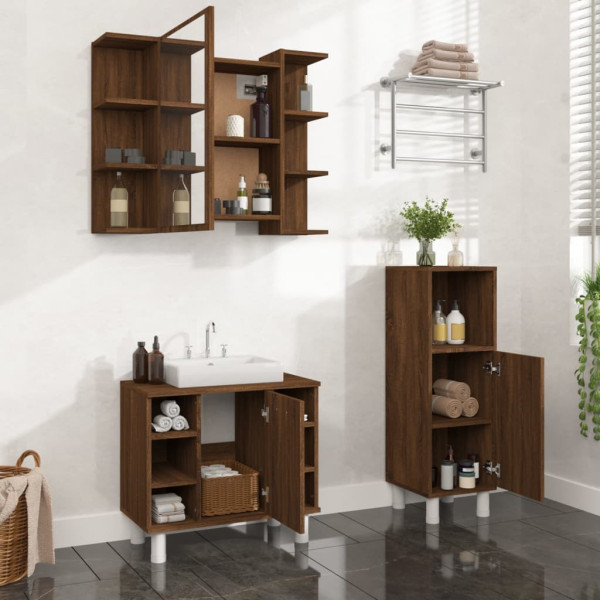 Set de muebles de baño 3 pzas madera contrachapada roble marrón D