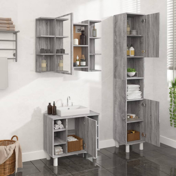 Set de muebles de baño 3 pzas madera contrachapada gris sonoma D