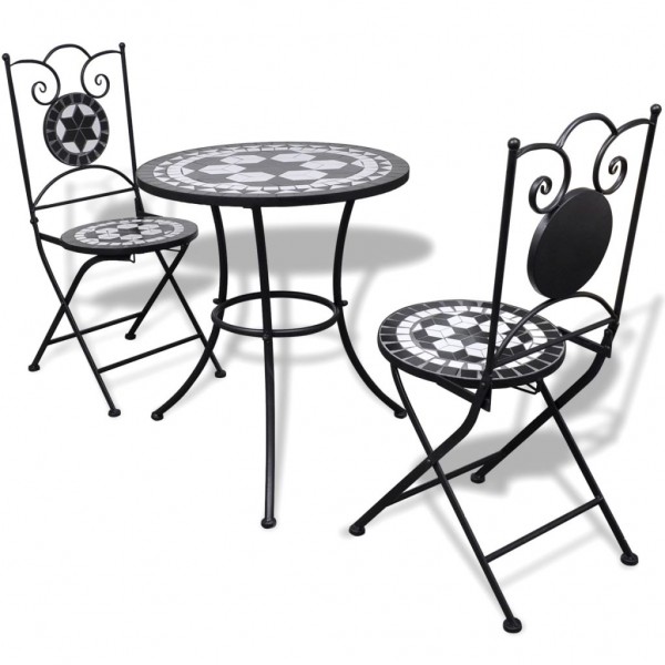Set de mesa y sillas de jardín 3 piezas mosaico blanco y negro D