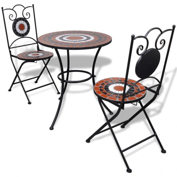 Set de mesa e cadeiras de jardim 3 pcs mosaico terracota e branco D