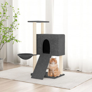 Rascador para gatos con postes de sisal gris oscuro 96 cm D