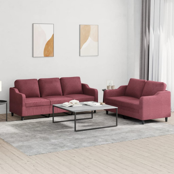Conjunto de sofá com almofadas 2 peças tecido vermelho D