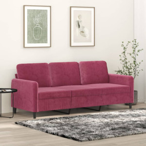 Sofá de 3 plazas de terciopelo rojo tinto 180 cm D