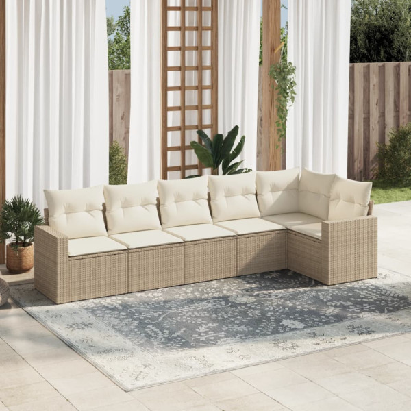 Conjunto de sofás jardim com almofadas 6 pcs ratão sintético beige D