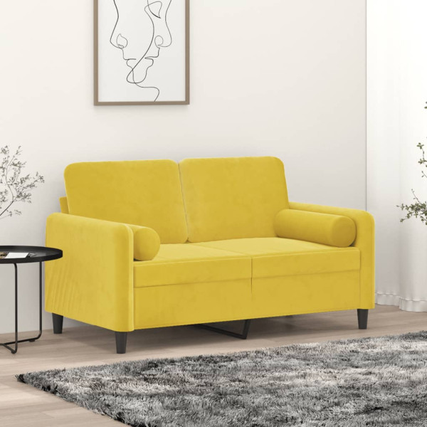 Sofá de 2 plazas con cojines terciopelo amarillo 120 cm D