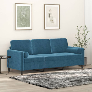 Sofá de 3 lugares com almofadas de veludo azul 180 cm D