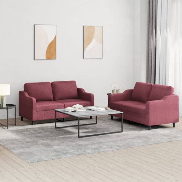 Conjunto de sofá com almofadas 2 peças tecido vermelho D