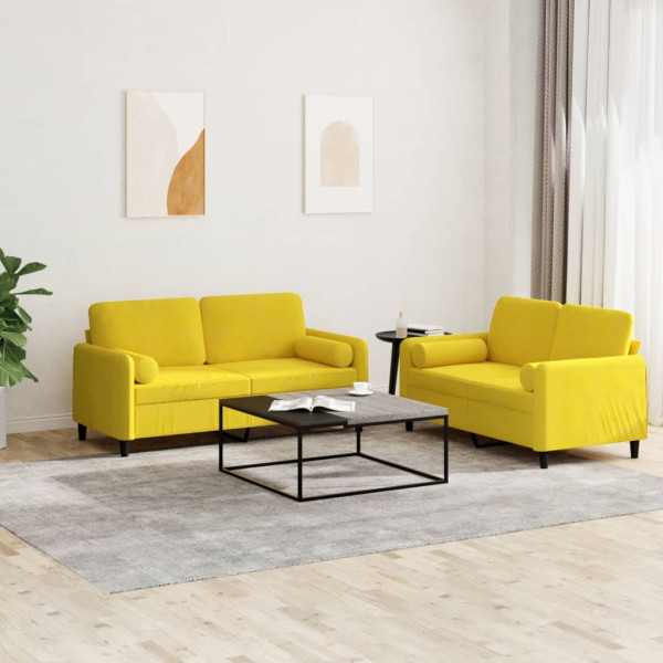 Conjunto de sofás com almofadas 2 peças veludo amarelo D