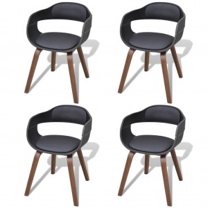 Sillas de comedor 4 uds madera curvada cuero sintético negro D