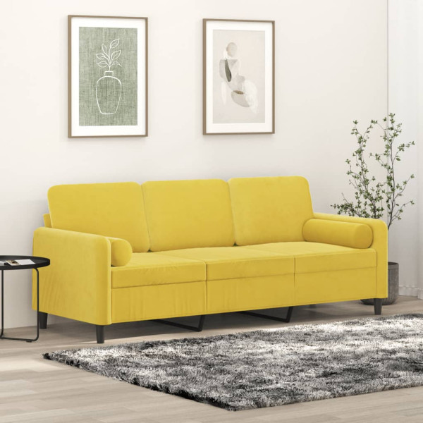 Sofá de 3 lugares com almofadas de veludo amarelo 180 cm D
