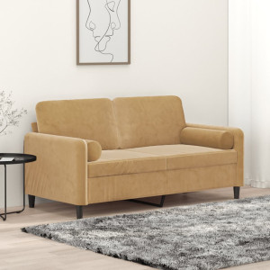 Sofá de 2 lugares com almofadas de veludo marrom 140 cm D
