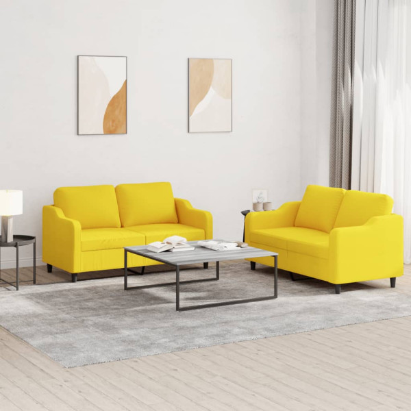 Conjunto de sofá com almofadas 2 peças tecido amarelo claro D