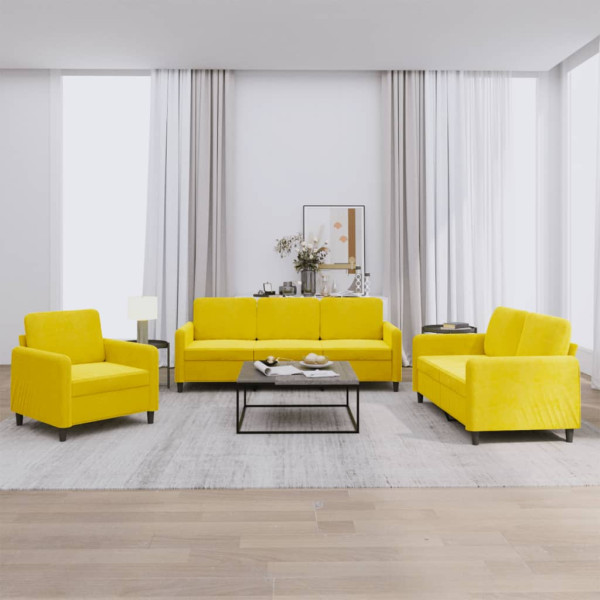 Conjunto de sofás 3 peças veludo amarelo D