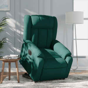 Sillón eléctrico reclinable elevable de tela verde oscuro D