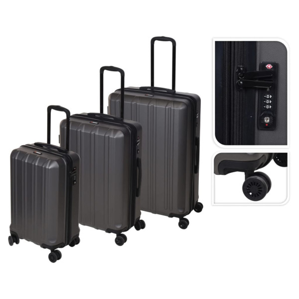 ProWorld Juego de maletas 3 piezas con candado TSA negro D