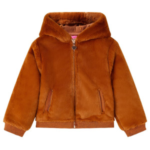 Chaqueta con capucha para niños pelo sintético color coñac 92 D