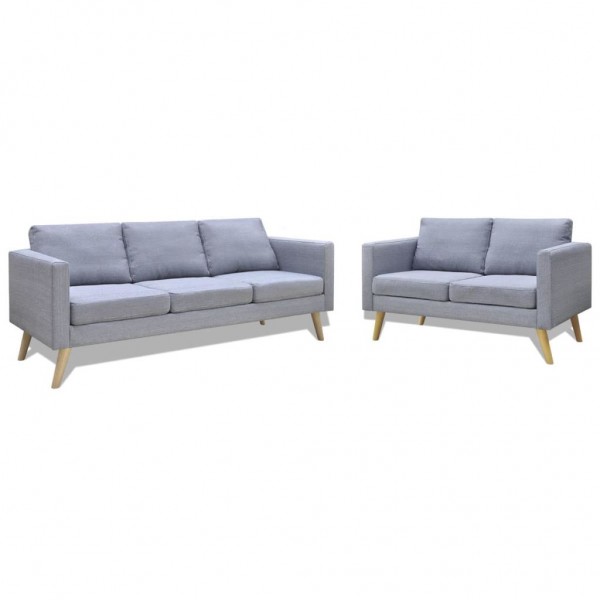 Conjunto de sofás de 2 e 3 lugares de tecido cinza claro D