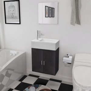 Conjunto de mueble y lavabo negro 3 piezas D