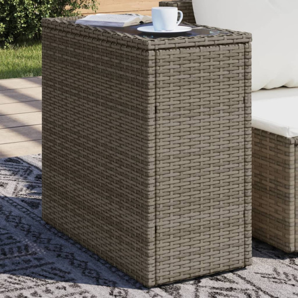 Mesa auxiliar jardim tampa de vidro ratão PE cinza 58x27.5x55 cm D