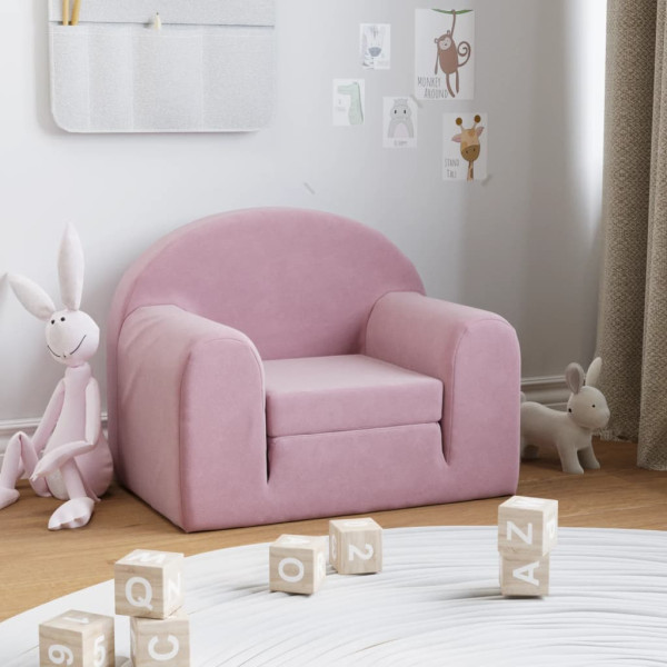 Sofá-cama infantil de pelúcia rosa macio D