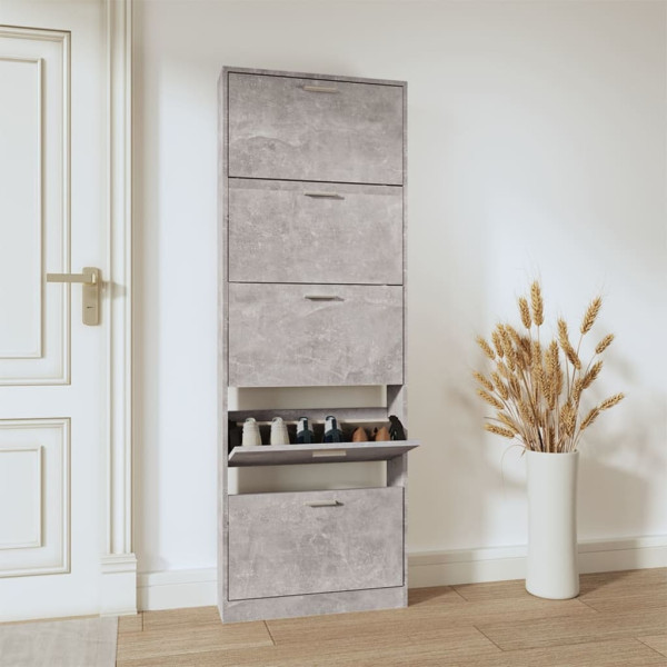 Mueble zapatero madera contrachapada gris hormigón 59x17x169 cm D