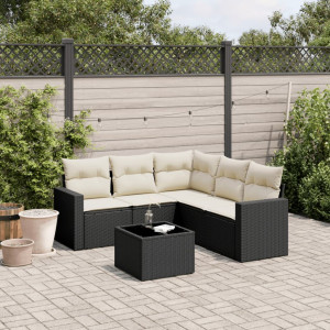 Set muebles de jardín 6 piezas y cojines ratán sintético negro D