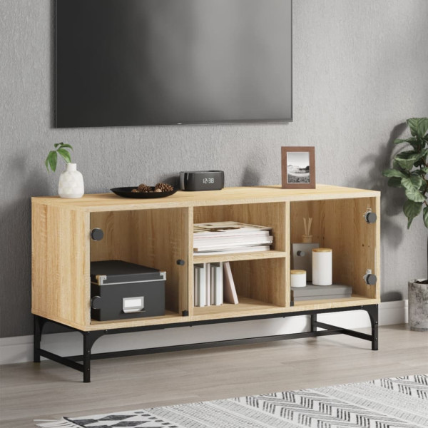 Mueble de TV con puertas de vidrio roble Sonoma 102x37x50 cm D