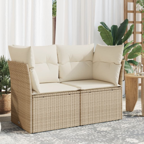 Sofá de jardim com almofadas de 2 lugares ratão sintético beige D