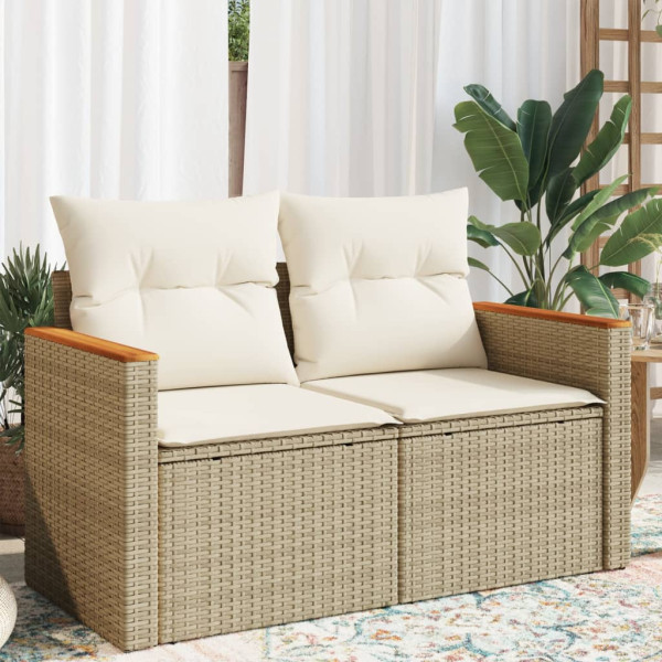 Sofá de jardim com almofadas de 2 lugares ratão sintético beige D