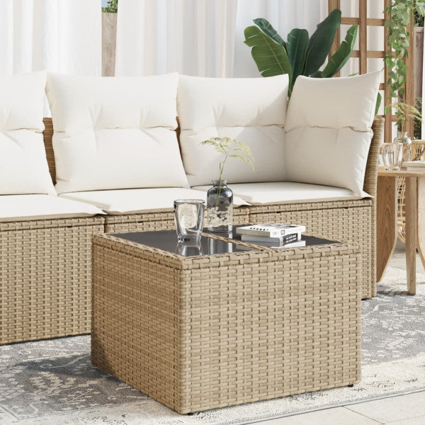 Mesa de jardín superficie de cristal ratán PE beige 55x55x37 cm D