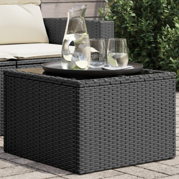 Mesa de jardim superfície de vidro ratão PE preto 55x55x37 cm D