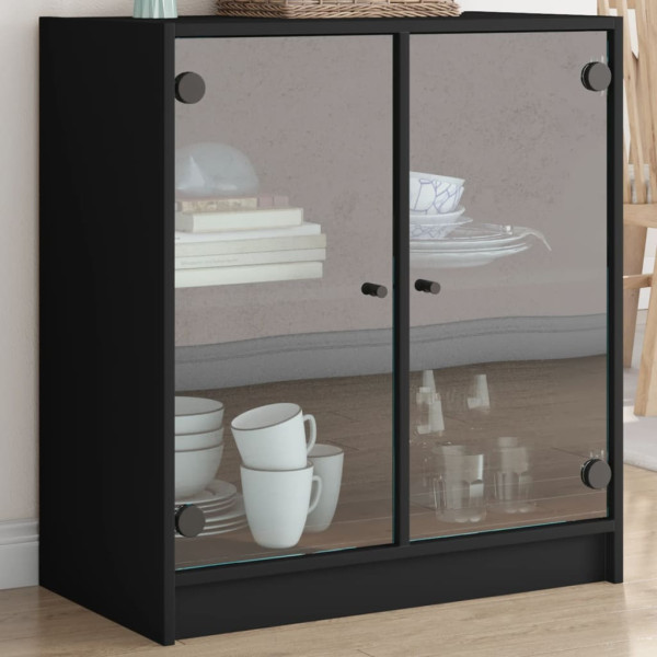 Armario auxiliar con puertas de vidrio negro 68x37x75.5 cm D