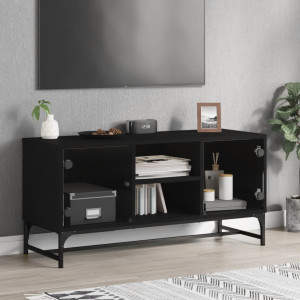 Móveis de televisão com portas de vidro preto 102x37x50 cm D